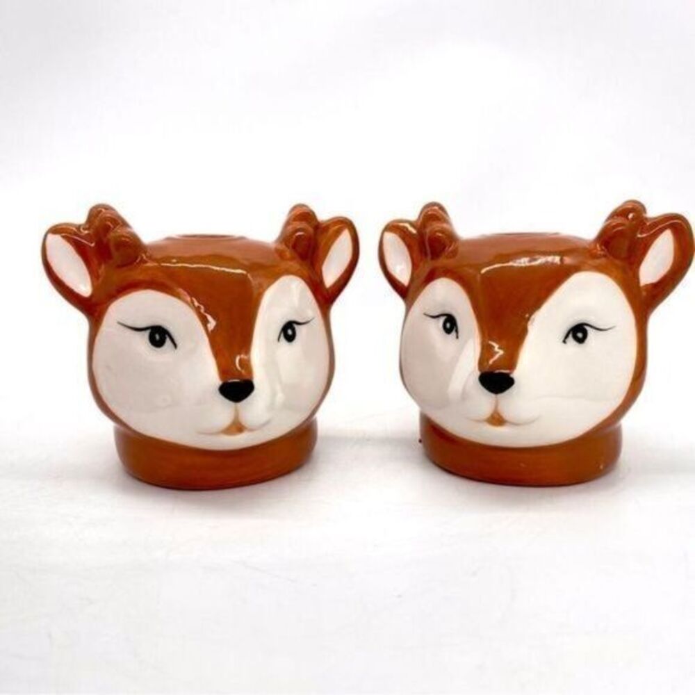 Nostalgic Vintage Inspired Retro Ceramic Reindeer Tiny Taper Candle Holders